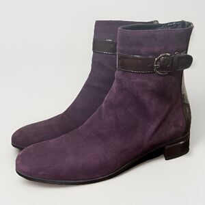 Aquatalia Suede Patent Leather Ankle Boots Purple Back Zip Women's 7‎